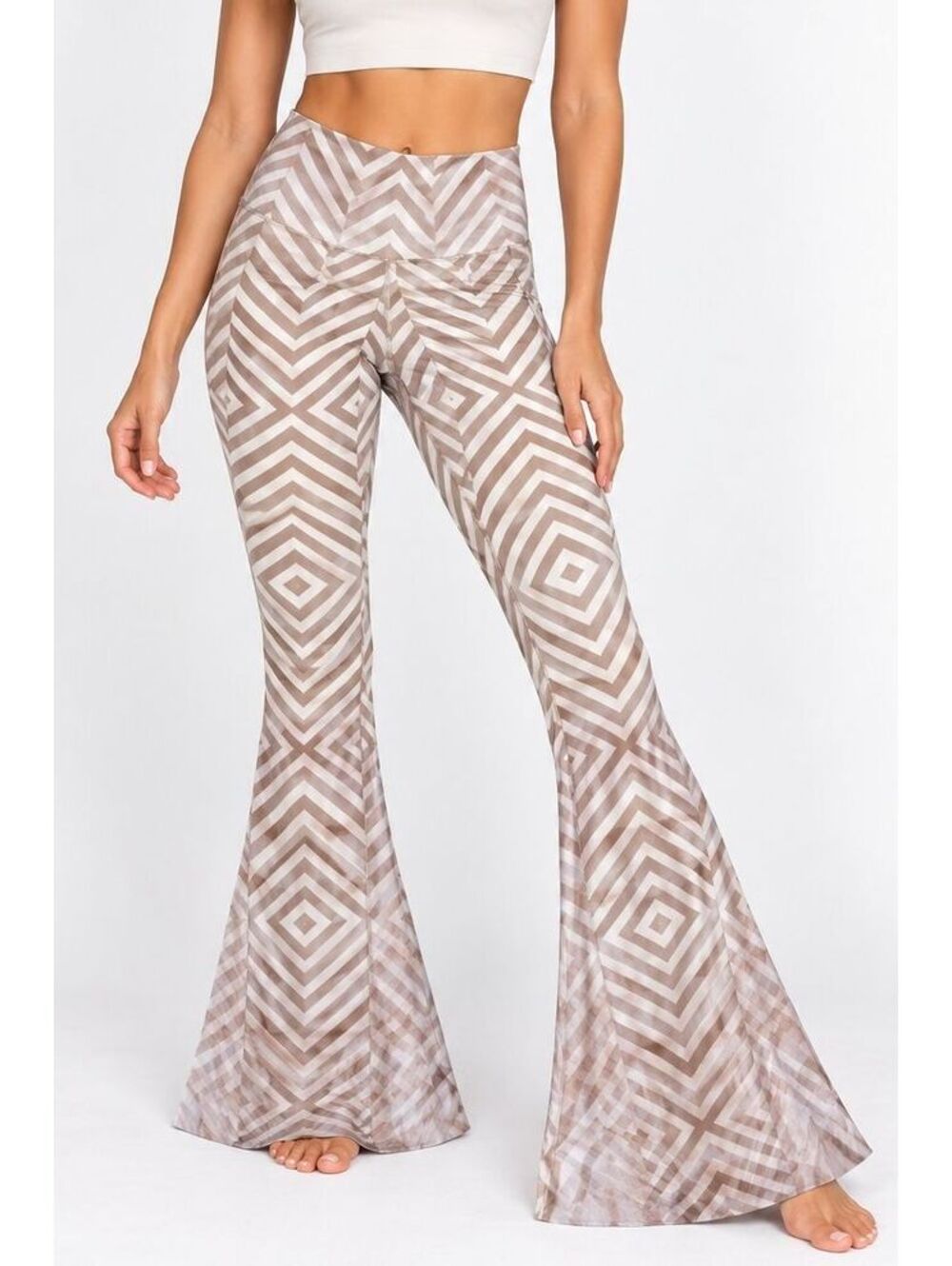 Niyama Sol Super Flare Leggings XS NWT Mystic Taupe Geometric Bell Bottom Boho